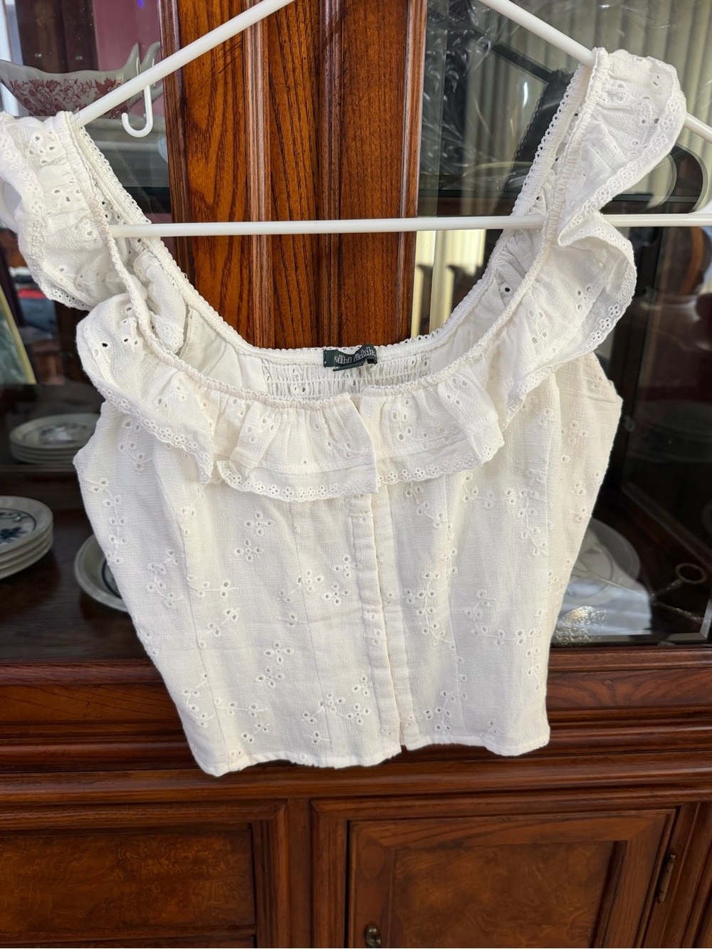 wild fable White Eyelet Ruffle Crop Tank